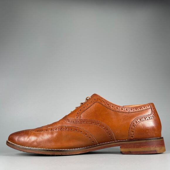Cole Haan Cambridge Men 11 M British Tan Leather Wingtip Oxford Dress Shoes EUC
